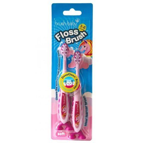 Зубна щітка Brush-Baby FlossBrush (3-6 років) Єдиноріг, на ніжці-липучці (подвійна упаковка) 2362164393 фото